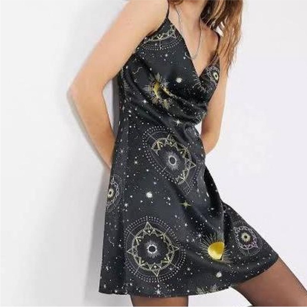 ASOS Black and Gold Celestial Mini Slip Dress